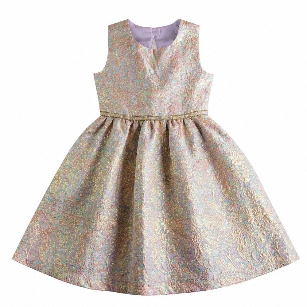 Bonnie Jean Girls Size 12 Metallic Brocade Paisley Party Dress Pink Gold Blue